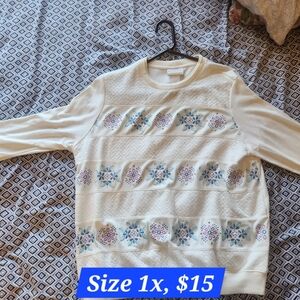 Alfred Dunner Cream Floral Sweater